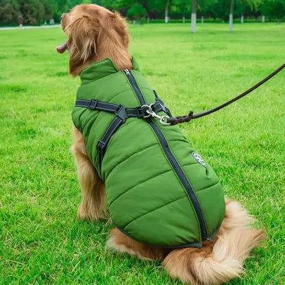 Waterproof Dog Jacket with Harness – Warm Winter Coat for Large Dogs
