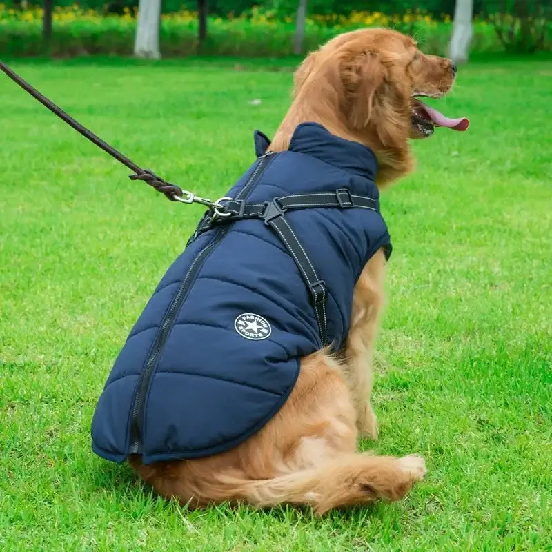 Waterproof Dog Jacket with Harness – Warm Winter Coat for Large Dogs
