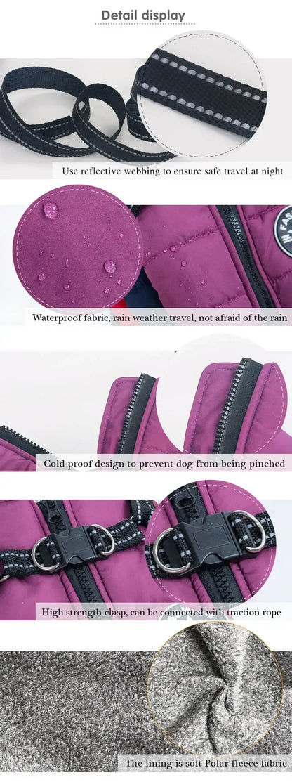 Waterproof Dog Jacket with Harness – Warm Winter Coat for Large Dogs