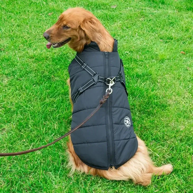 Waterproof Dog Jacket with Harness – Warm Winter Coat for Large Dogs