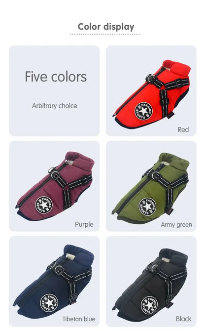 Waterproof Dog Jacket with Harness – Warm Winter Coat for Large Dogs