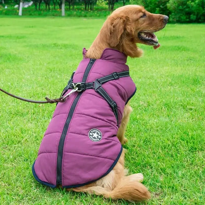 Waterproof Dog Jacket with Harness – Warm Winter Coat for Large Dogs