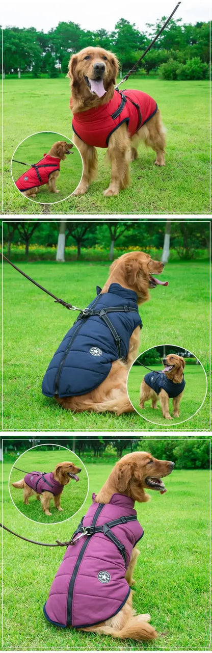 Waterproof Dog Jacket with Harness – Warm Winter Coat for Large Dogs