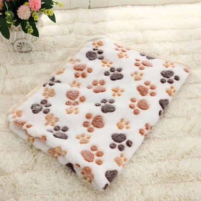 Soft Fluffy Multicolor Pet Blanket – Warm Dog & Cat Paw-Print Mat