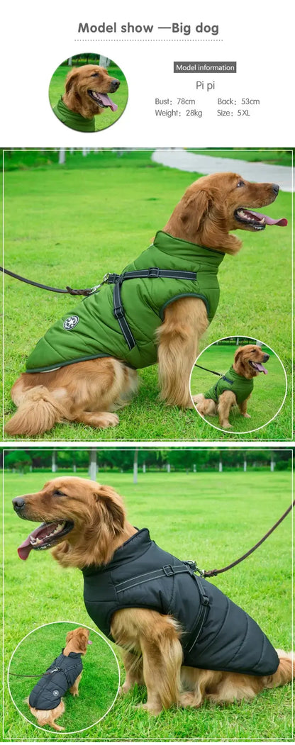 Waterproof Dog Jacket with Harness – Warm Winter Coat for Large Dogs
