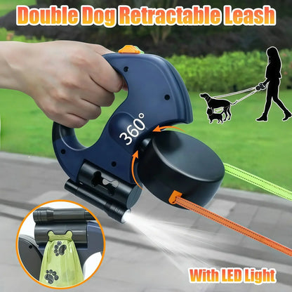Premium 3 M Retractable Double Dog Leash – Reflective 360° Swivel, LED Light & No-Tangle Pet Lead for Small Dogs