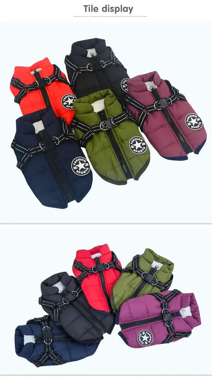 Waterproof Dog Jacket with Harness – Warm Winter Coat for Large Dogs