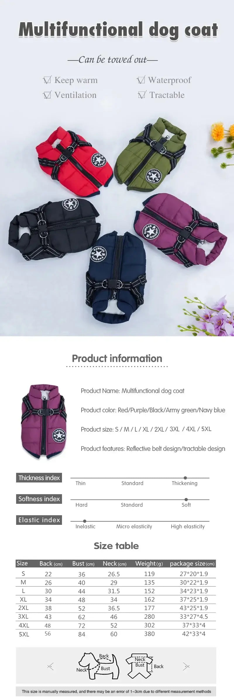 Waterproof Dog Jacket with Harness – Warm Winter Coat for Large Dogs